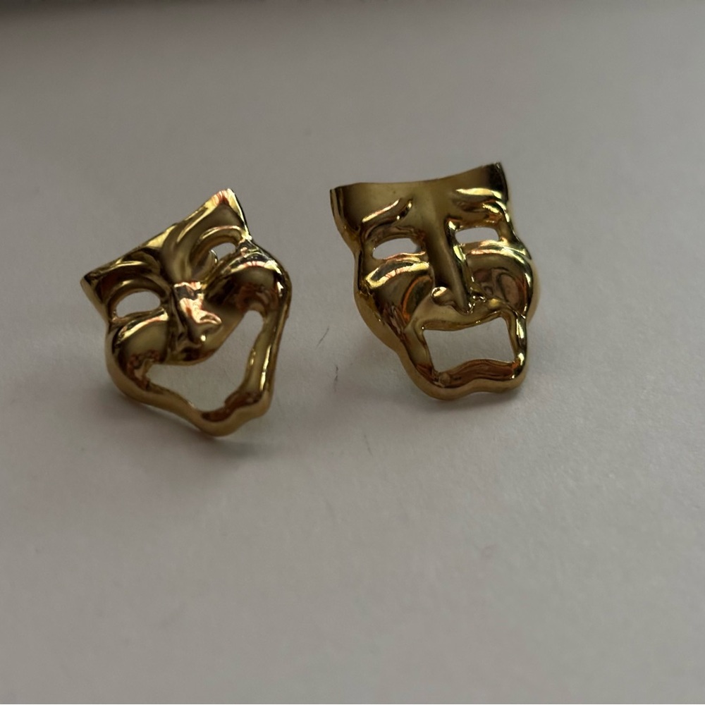Gold Comedy Mask Stud Earrings